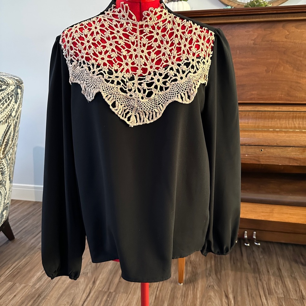 SHEIN Black Top with Cream Lace Detail